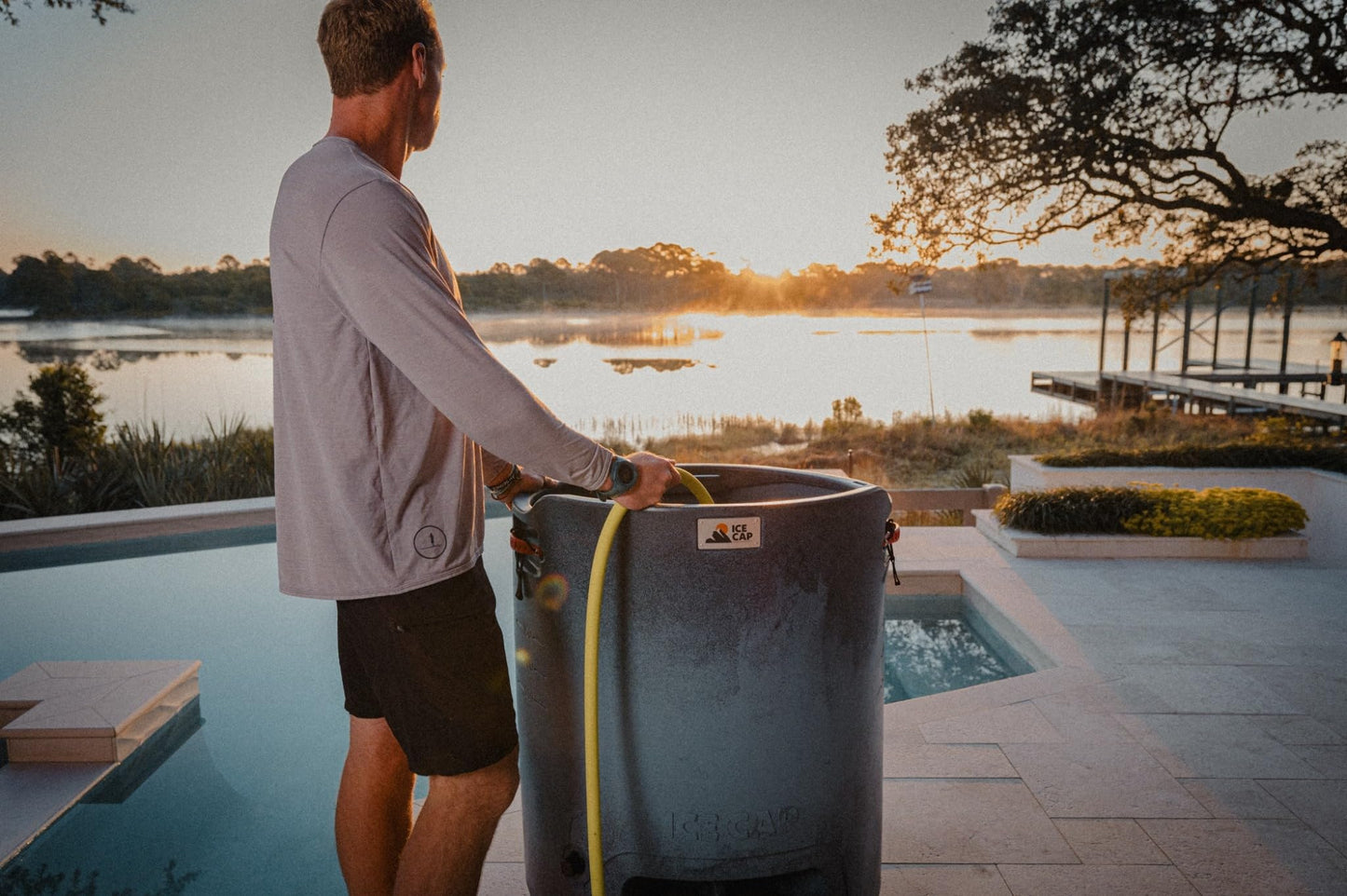 Ice Cap Cold Plunge Tub - Vertical Ice Bath for Athletes, Cold Water Therapy & Recovery, Space-Saving Design, Built-in Step & Bench, 3/4" Chiller & Drainage Ports, Made in USA (Polar)