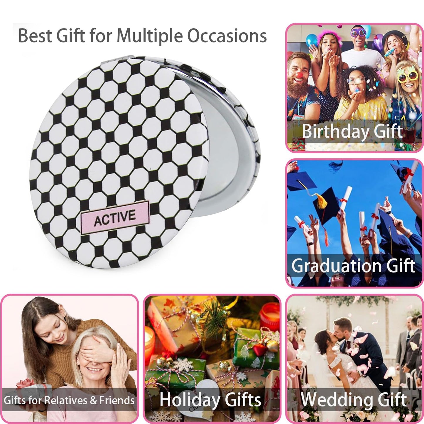 PDOZV Cheap Small Compact Mirror, Round 2.8 Metal Frame PU ClothLines Style Double Sided Mini Magnifying 1X/3X Mirror for Pur