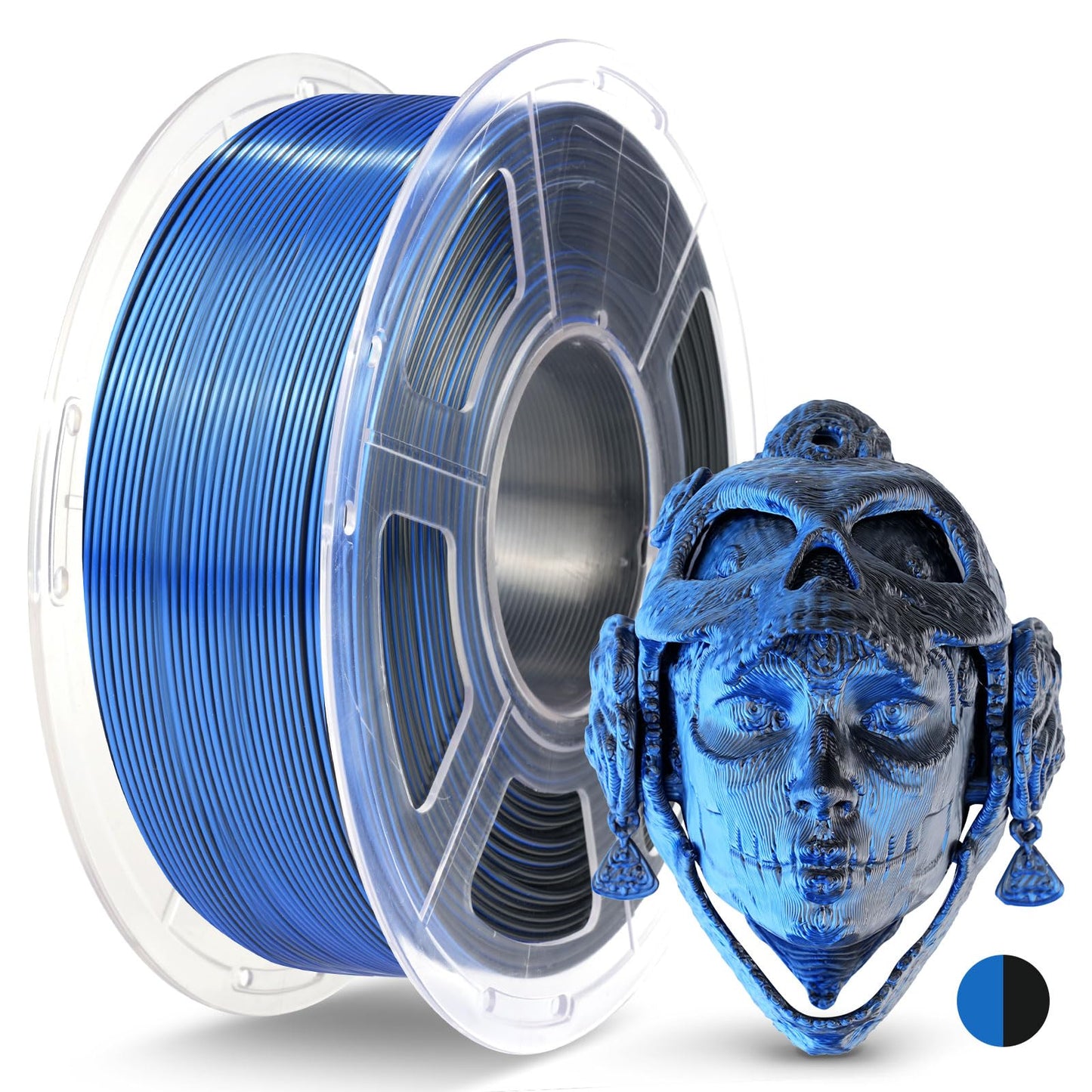 JAYO Silk Dual Color PLA Filament 1.75mm Black-Blue 1.1kg, Shiny Gradient Dual-Tone PLA, High Gloss Finish, Easy to Print, Layer