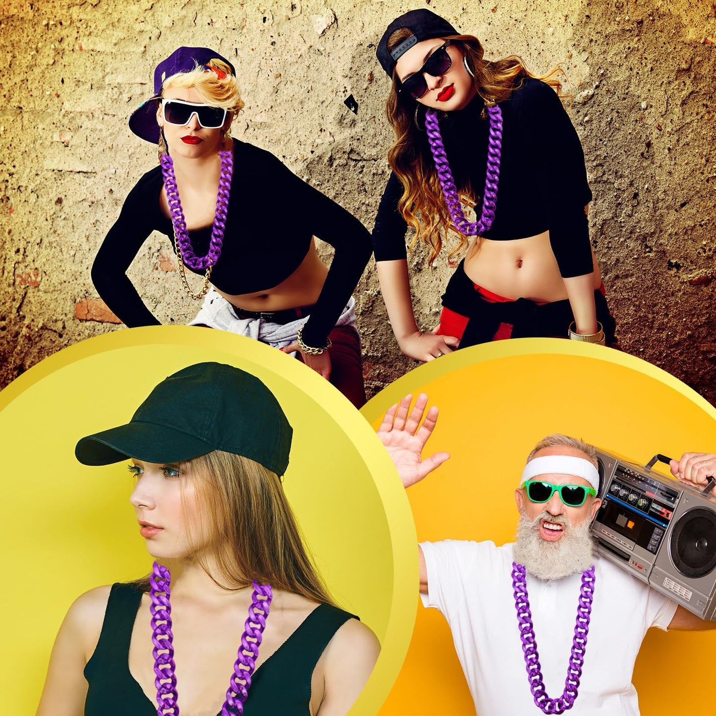 LCPQMZGH Plastic Hip Hop Chain Necklace, 80s 90s Costume Accessory, Men's Chunky Necklace, Big Chunky Gold Chain, 40, Purple