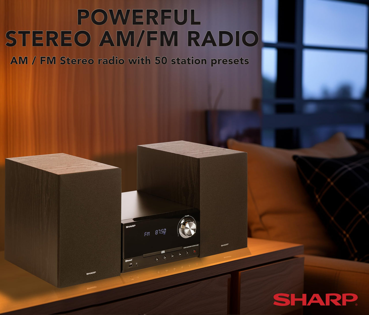 SHARP XL-B530 Micro Component System - 200W Bluetooth Audio, USB Port, AM/FM Tuner, Black Oak