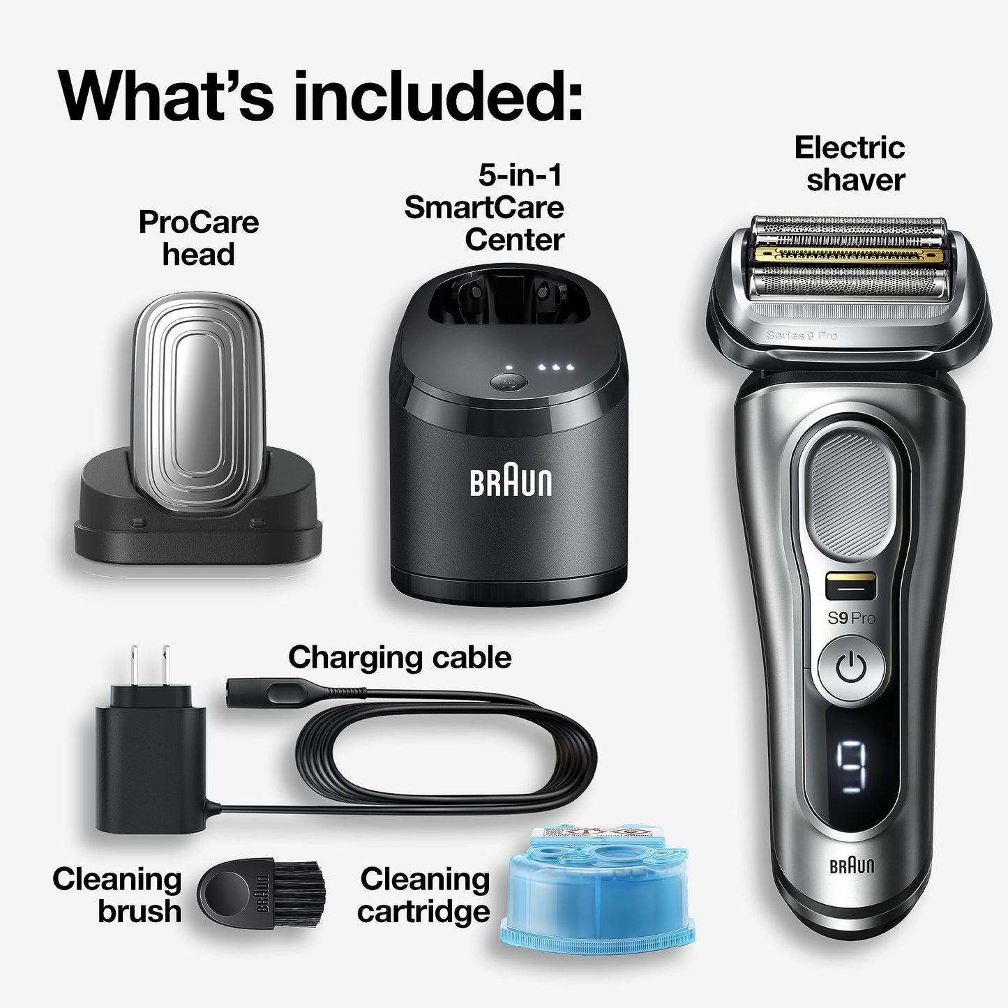 Braun Series 9 Pro 9487cc Electric Razor for Men, Wet & Dry, Rechargeable, Electric Shaver with Clean & Charge Station and ProCare Attachment, Holiday Gifts for Men