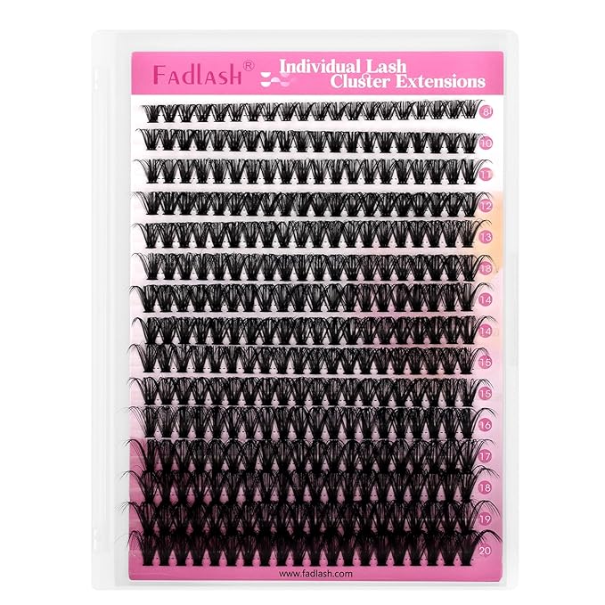 FADLASH Lash Extension Kit 40D Lash Clusters C Curl Lash Cluster Kit DIY Eyelash Extension Kit with Lash Bond and Seal Lash Tweezer 3D Fluffy Cluster Lashes (Kit, 40D-0.07C-Mix8-20)