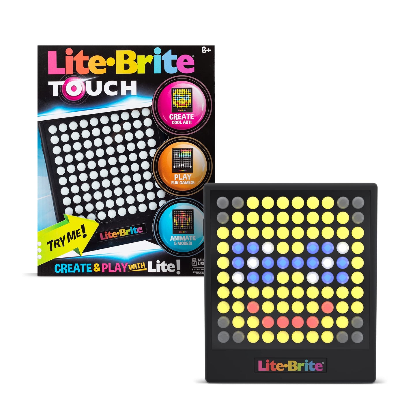 Lite-Brite Touch - Create Play and Animate - Light Up Portable Stem Sensory Learning Toy Creative Art Stem Toy for Girls Boys Unisex Toddler Holiday Birthday Gift Ages 6+-New