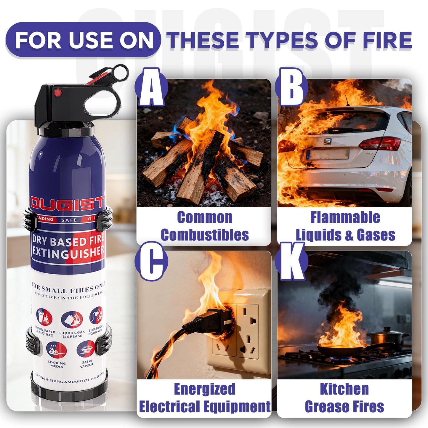 ABC Fire Extinguisher for Home & Vehicle - Portable Dry Chemical Fire Extinguisher | Grease & Electrical Fire Extinguisher for Kitchen, Car, Easy for All Ages to Use (2-Pack, 1.32lb Each)