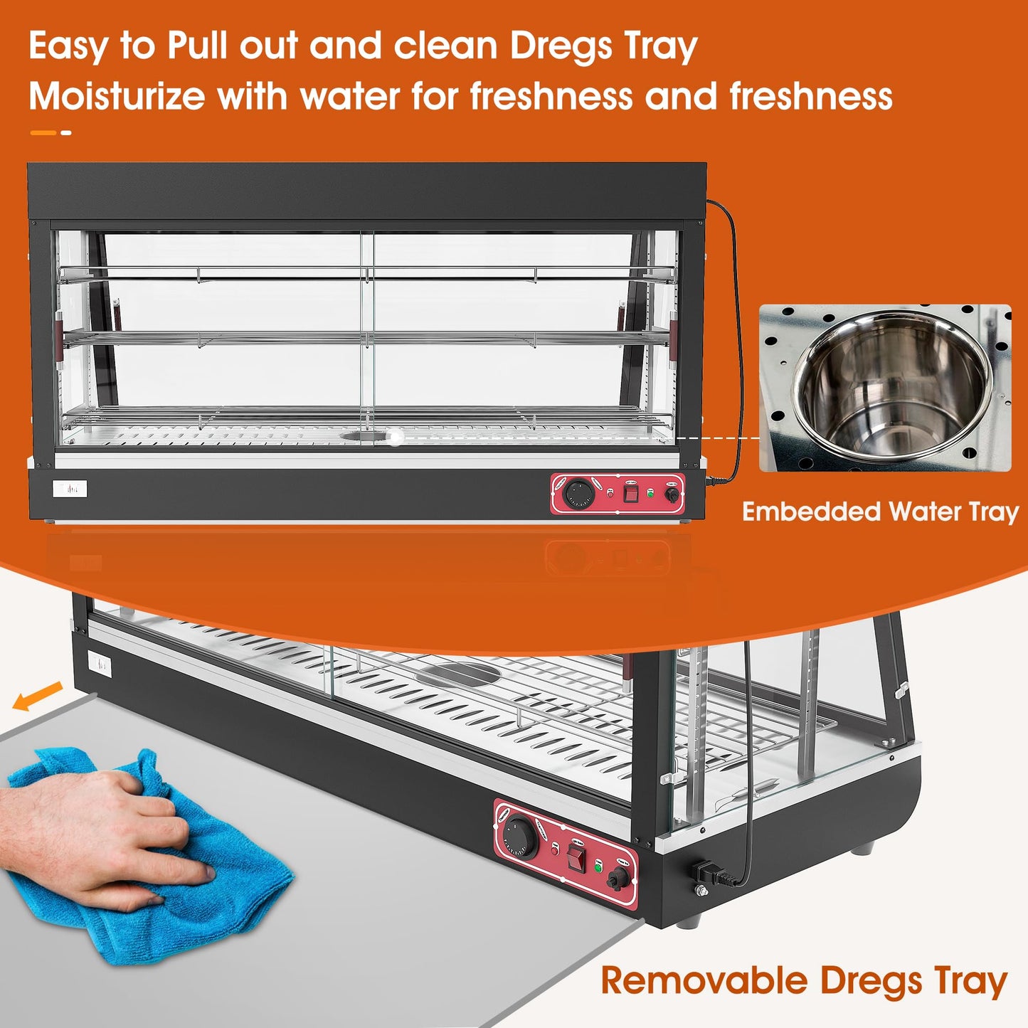 27 inch Food Display Warmer Case,3-Tier Countertop Food Warmer Display, Glass Showcase, with Removable Shelves,LED Lighting Pastry for Catering Pizza Buffet Restaurant