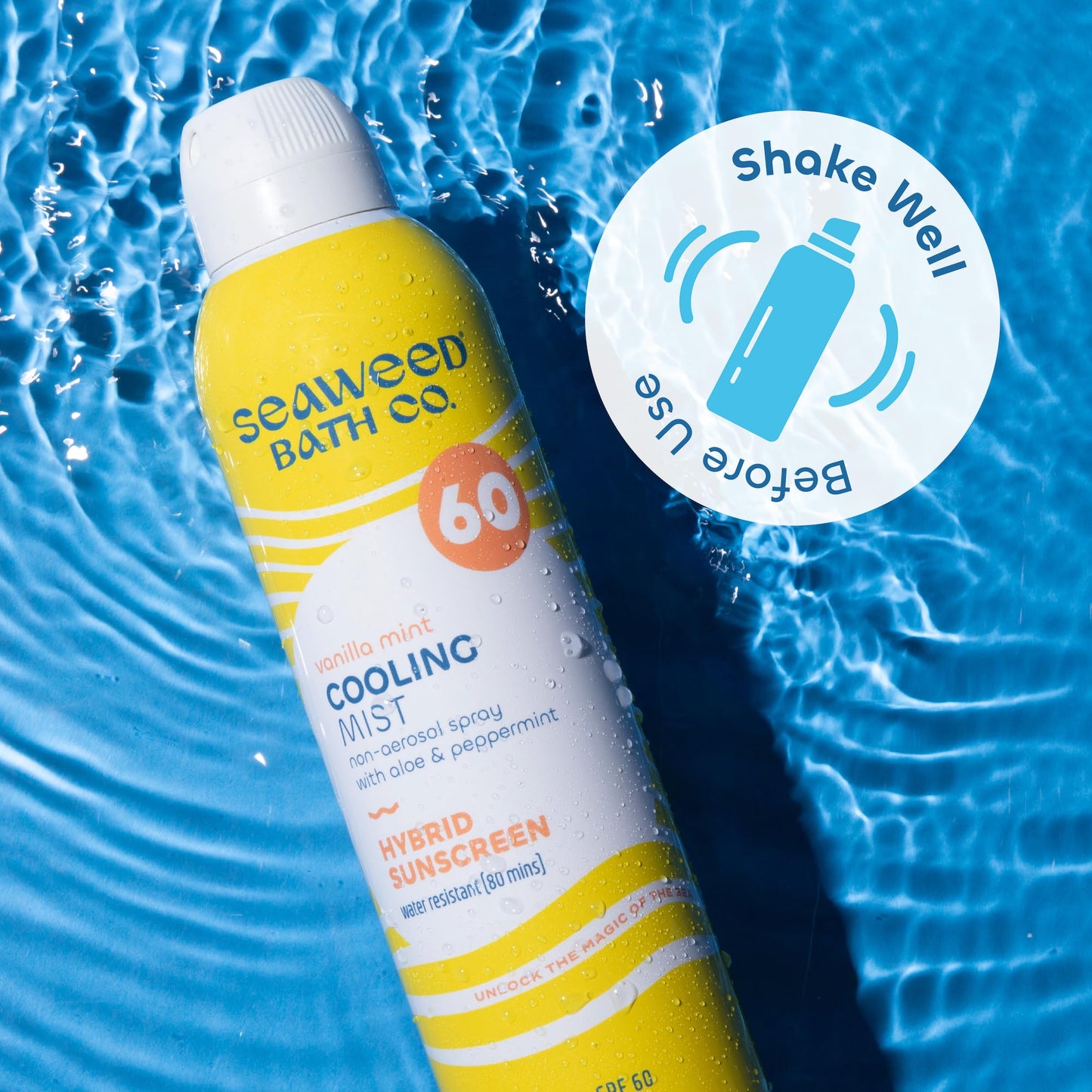 Seaweed Bath Co. Cooling Mist SPF 60 Sport Broad Spectrum Hybrid Sunscreen Spray, 6 Ounce (Pack of 2), Sustainably Harvested Sea