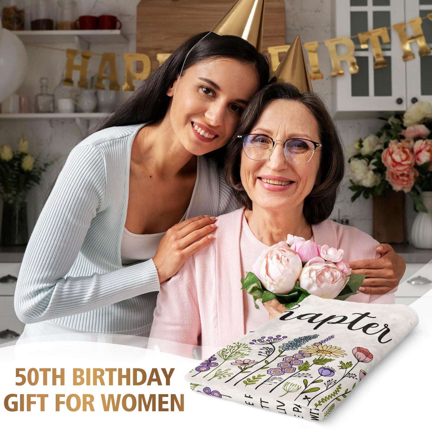 Afterprints 50th Birthday Gifts for Her, Him, Chapter 50 Birthday Blanket, 50 Year Old Bday Gifts for Women Friend, Sister, Mom, 1975, 50th Birthday Decorations, Turning 50 Throw Blankets 50'' x 60''