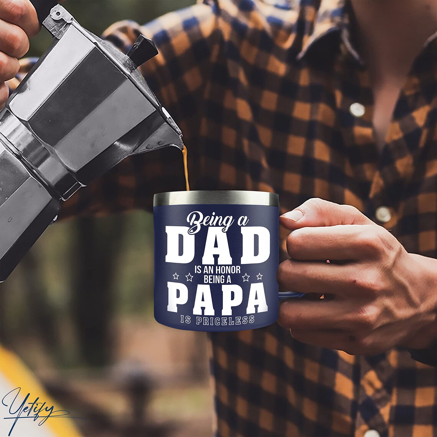 YETIFY Gifts for Papa, Dad from Daughter Son, Kids - Papa Mug for Christmas - Presents for Dad, Grandpa on Birthday - Insulated Stainless Steel Novelty Mug 14oz, Navy