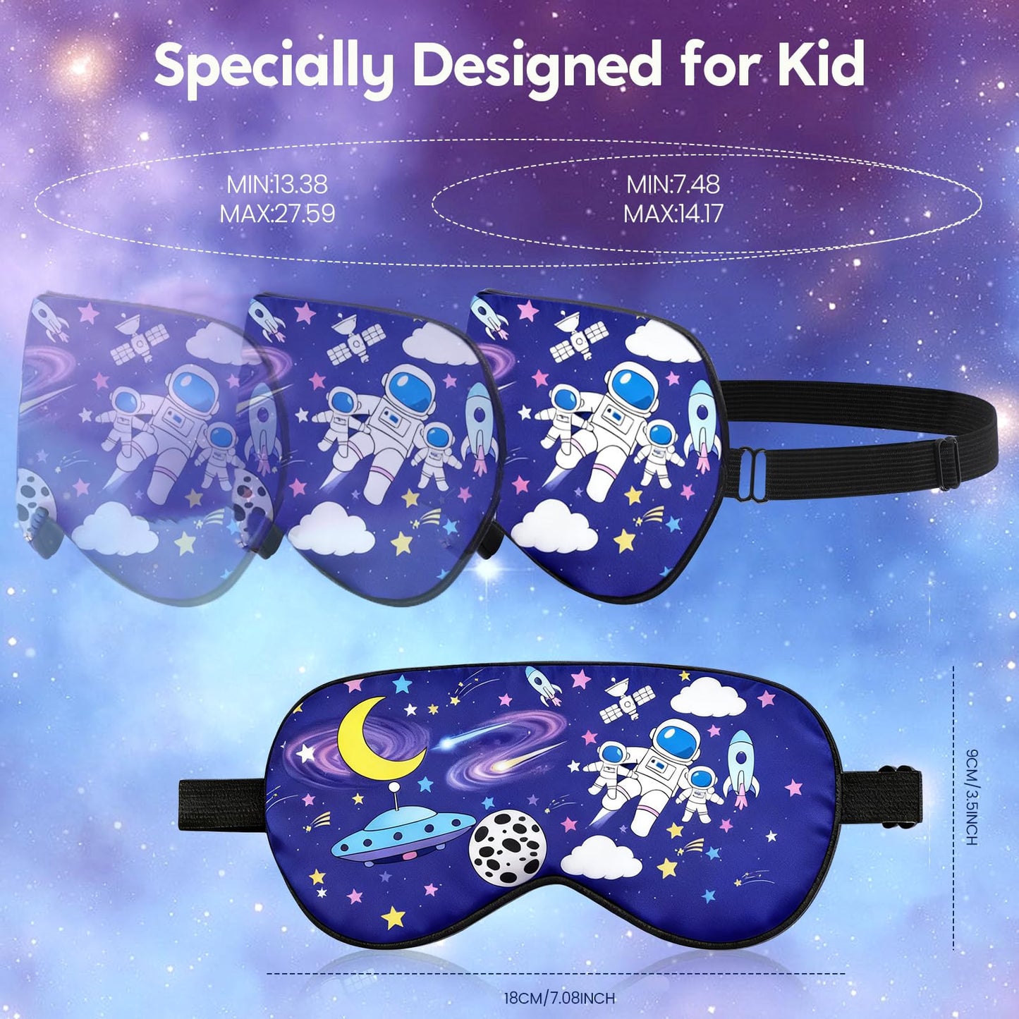 2 Pcs Sleep Mask for Kids Boys, Silk Eye Covers for Sleeping, Adjustable Strap & Light Blocking Design, Children's Bedtime Blindfold for Travel and Home Use (Astronaut)