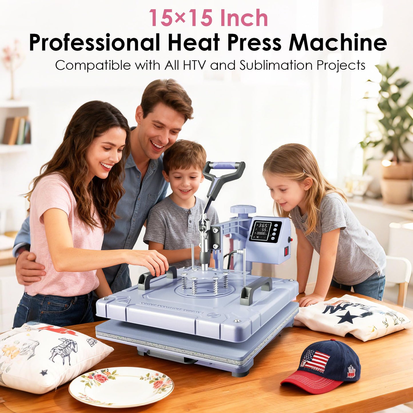 Seeutek 8 in 1 Heat Press Machine 15x15 Inch, Swing Away Digital Sublimation Heat Transfer Press with 20oz & 30oz Tumbler Attachments for T-Shirts, Mugs, Hats & Plates, Lavender
