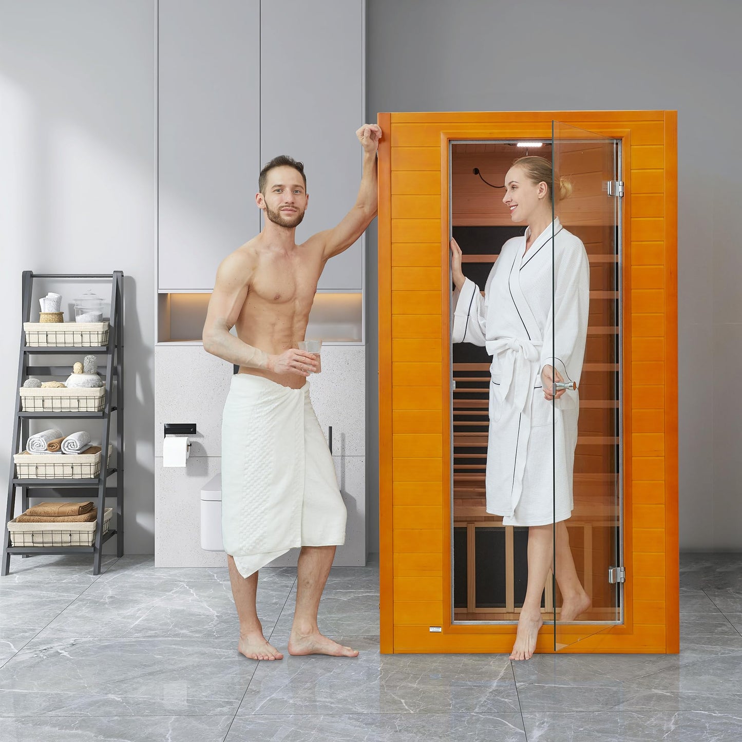 Real Relax Infrared Sauna for Home, Home Infrared Saunas up to 1-2 Persons, Canadian Hemlock Wooden Indoor Dry Sauna Room with Low Emf Red Light Therapy, 9-Color Chromotherapy Lights