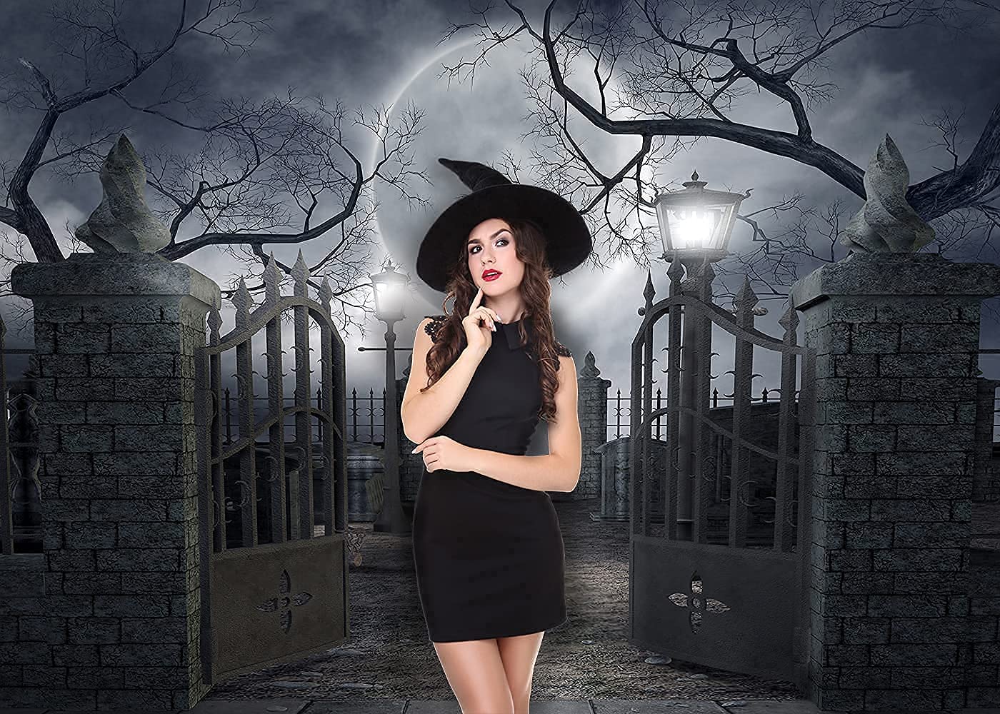 OUYIDA Halloween Night Full Moon Backdrop Gloomy Woods Graveyard Photography Background Horrible Cemetery Spooky Party Banner Halloween Party Decoration Photo Booth Props 10X8FT TP17H