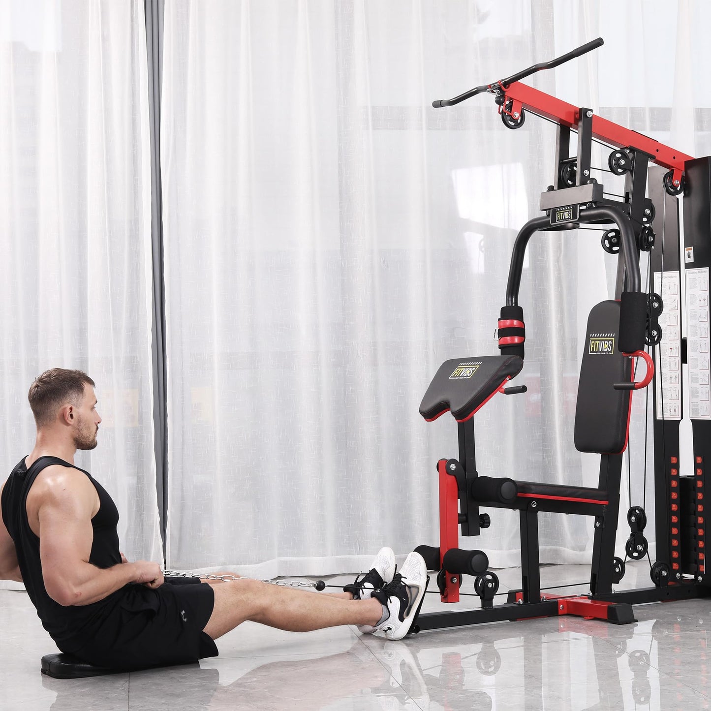 Fitvids Multifunctional Home Gym Equipment with 122.5 lbs Weight Stack, Full Body Workout Weight Machine, All in One Exercise Equipment with Pulley System for Home Gym Strength Training