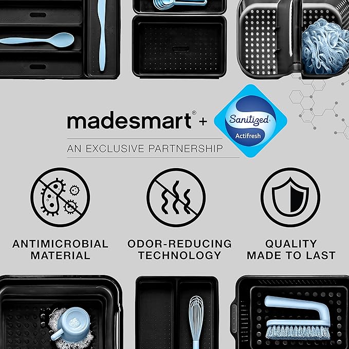 madesmart 2-Tier Organizer, Multi-Purpose Slide-Out Storage with Handles and Dividers for Home and Bath, BPA Free, Frost