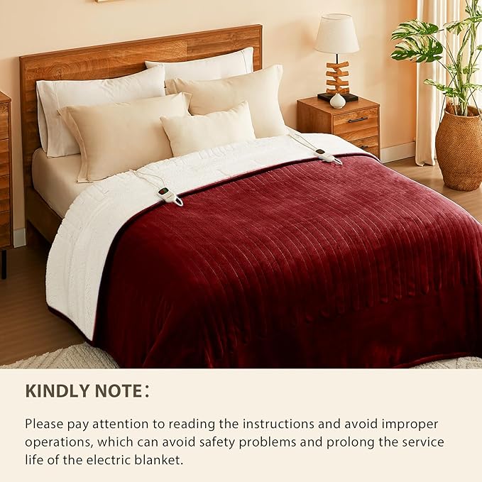 Homemate Electric Heated Blanket Full - 72"x84" Heating Bed Blankets Throw with 10 Heating Levels 8 Hours Auto Off Fast Heating Over-Heated Protection Ultra Soft Warm Flannel ETL Certified Red