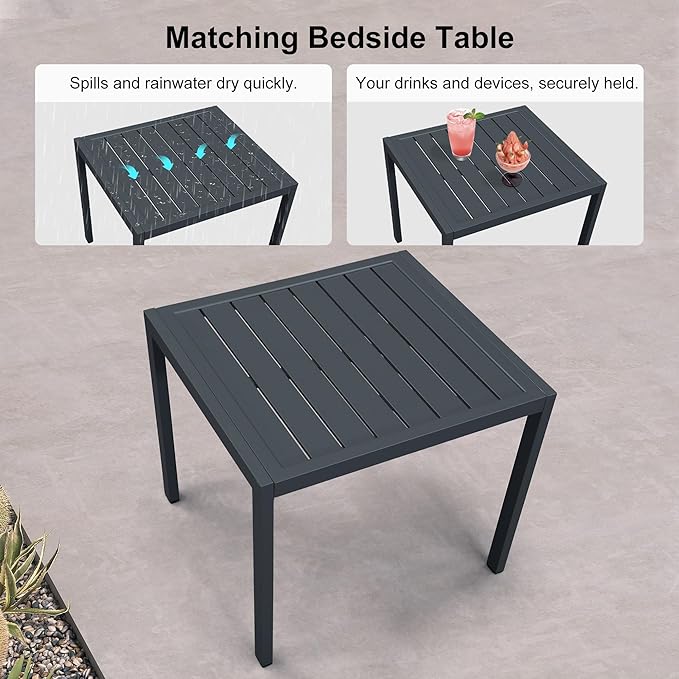 PURPLE LEAF Outdoor Chaise Lounge Set for 2 Oversized Pool Lounge Chairs with Easy-to-Move Wheels and Adjustable Backrest Extra Large Patio Loungers for Poolside Beach Table Included, Charcoal Grey