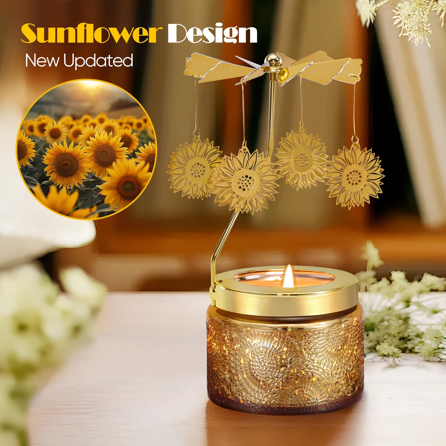 Gifts for Women, Sunflower Gifts for Women, Funny Birthday Gift for Mom, Grandma, Rotating Scented Candles Gift for Sisters Friend, Anniversary Presents for Her Wife Girlfriend