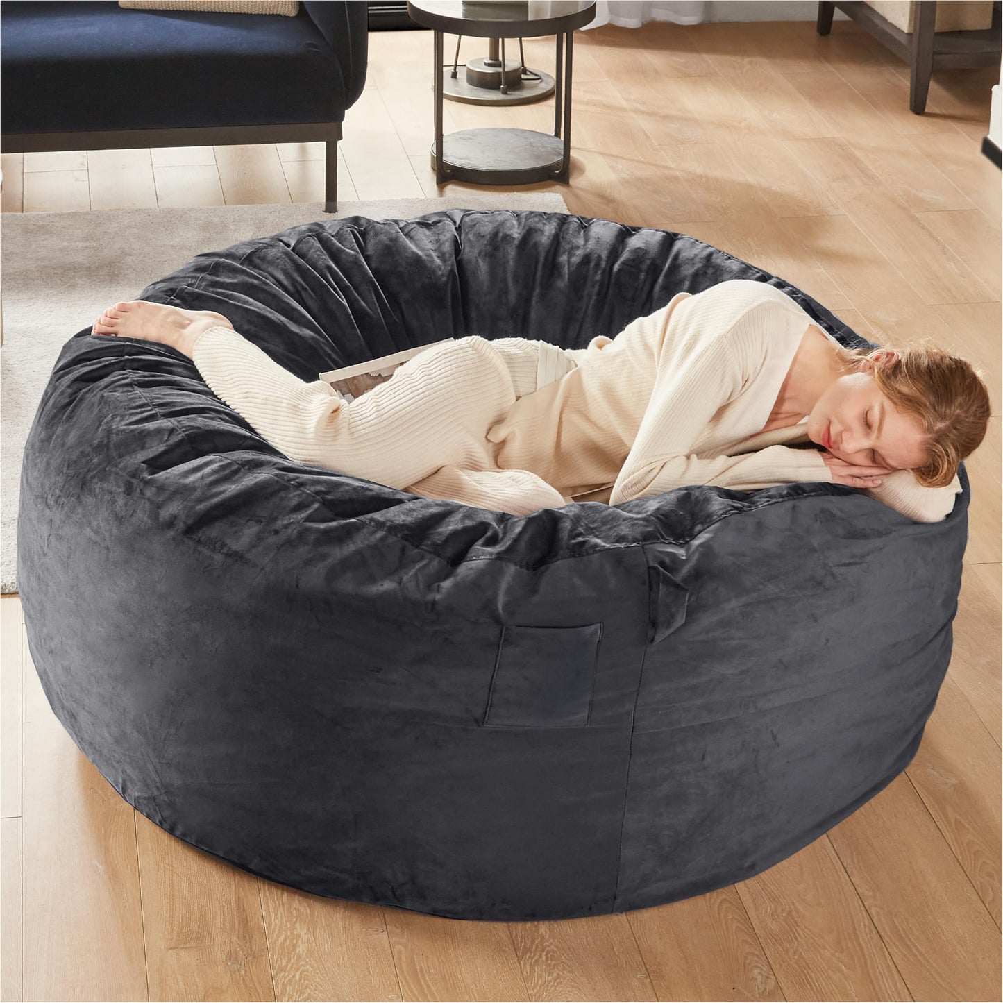 Codi Big Giant Bean Bag Chair with Filler Included, 5 FT - Comfy Large Beanbag Chairs for Adults - Machine Washable and Soft Mink Bonded Cover - Charcoal Grey, 5ft