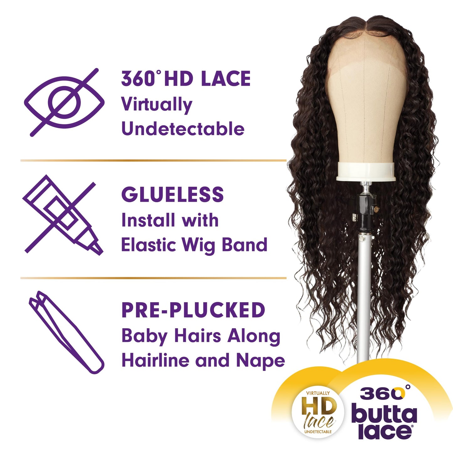 Sensationnel Butta 360 Lace Wigs - Unit 4 Wider Parting 360 Degree Lace Glueless Synthetic Preplucked Hairline (1B OFFBLACK)