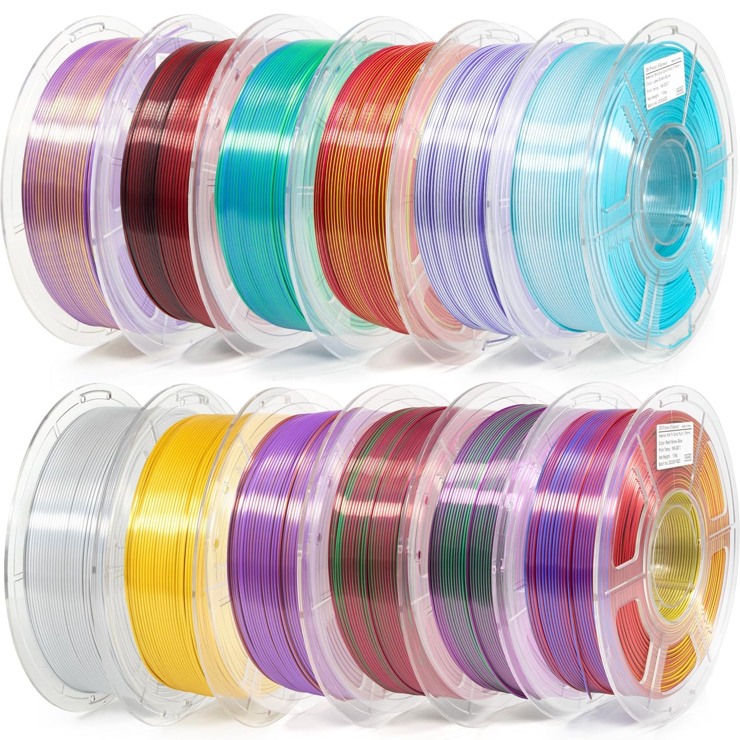 iSANMATE PLA 3D Printer Filament Bundle 12 Rolls,Dual and Triple Color Filament 1.75 mm,6 Triple Color + 6 Dual Color Silk PLA