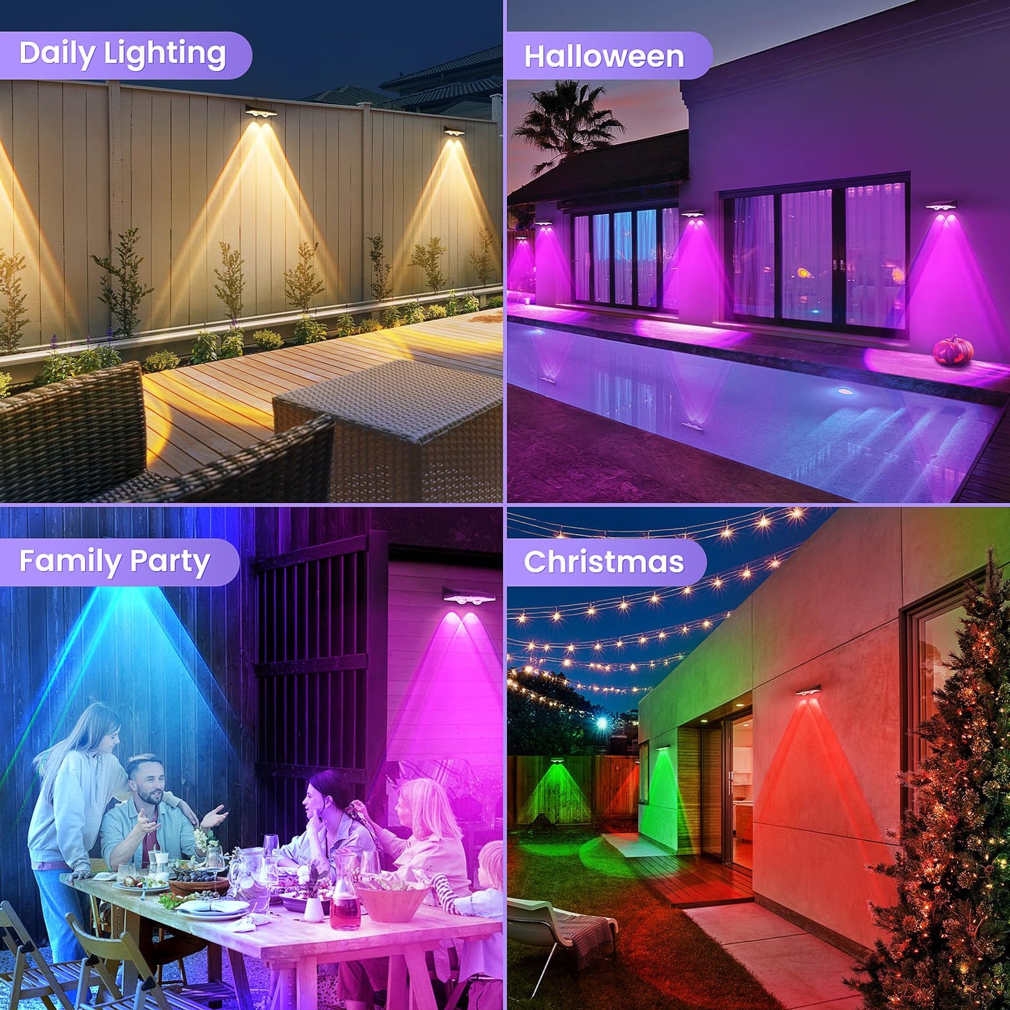 APILAB Solar Fence Lights Outdoor 8 Pack - 8 Modes (RGB Cycle/Fixed), Fence Lights Solar Powered for Outside, IP65 Waterproof, Deck Lighting for Wall, Step, Patio, Pathway, Stairs