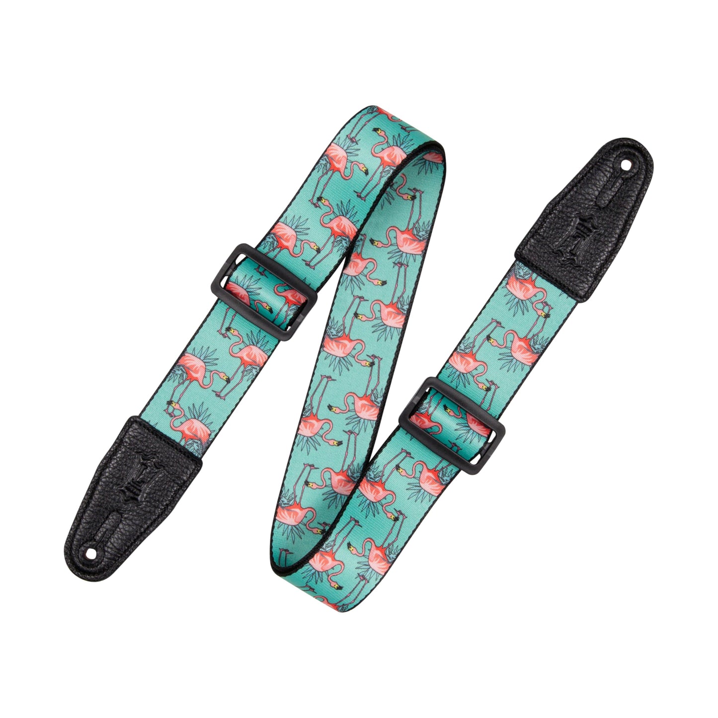 Levys Leathers 2 Wide Polyester Guitar Strap with Genuine Leather Ends; Flamingos Motif (MPD2-121)