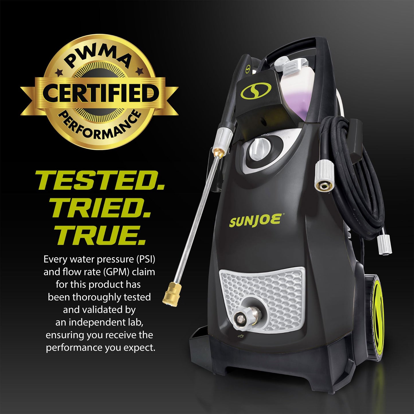 Sun Joe Pressure Washer, Electric Power Washer, Heavy-Duty 2500 Max PSI (2030 PSI PWMA Rated)-Portable Cleaning & Washing Machine System, Patios & Sidewalks, SPX3000