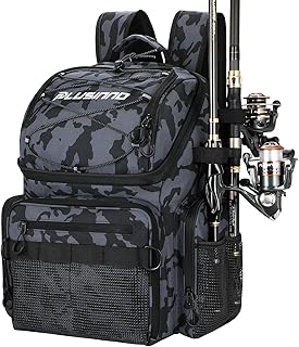 PLUSINNO Cooler Fishing Backpack with Rod Holders 45L Large Water-resistant Fishing Tackle bag Store Fishing Gear Fishing ...
