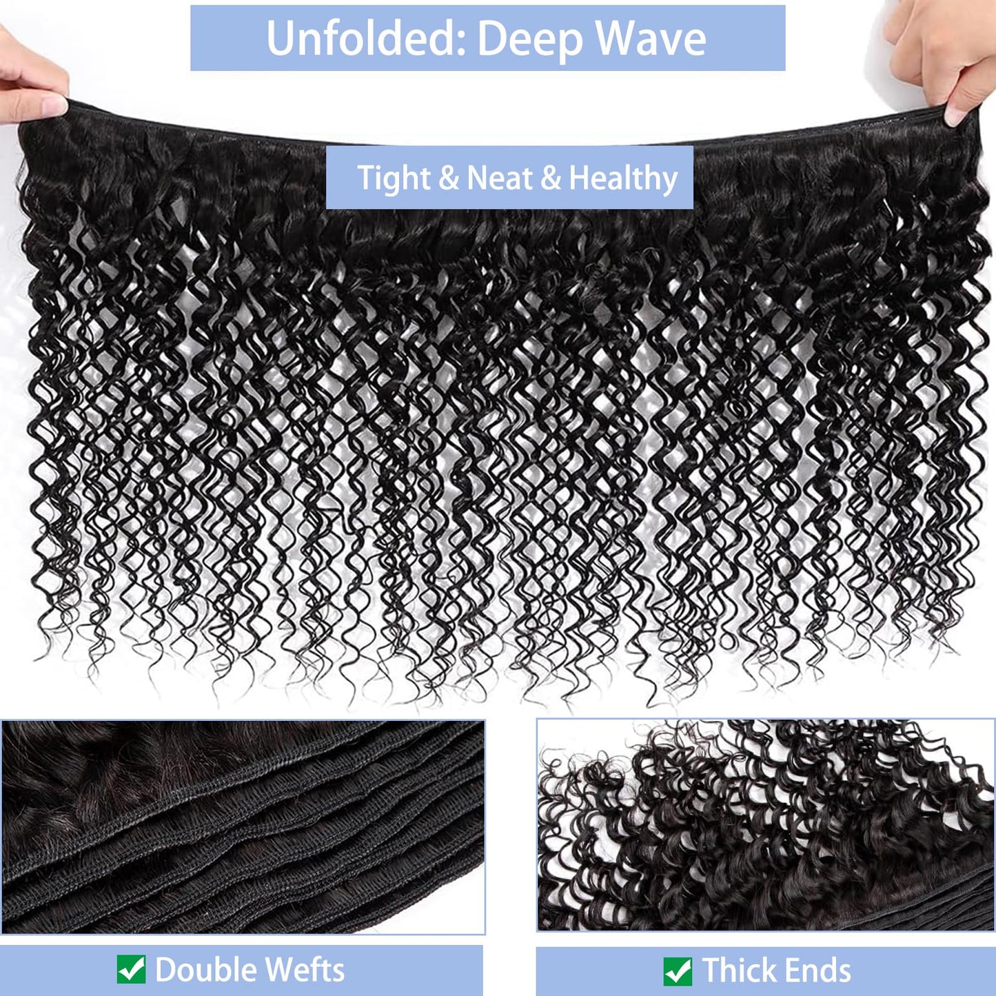 Deep Wave Human Hair Bundles 12A Deep Curly Wave 4 Bundles 100% Unprocessed Brazilian Virgin Human Hair Natural Black Color Wet