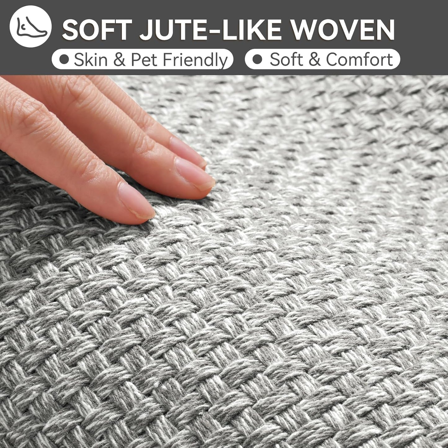 Non Slip Bath Mat Bathroom Rugs, Soft Jute-Like Ultra Thin Bath Mats, Rubber Backing Super Absorbent Quick Dry Bath Rug Shower Mat Fit Under Door Bathroom Floor, Machine Washable, Gray 16" x 24"