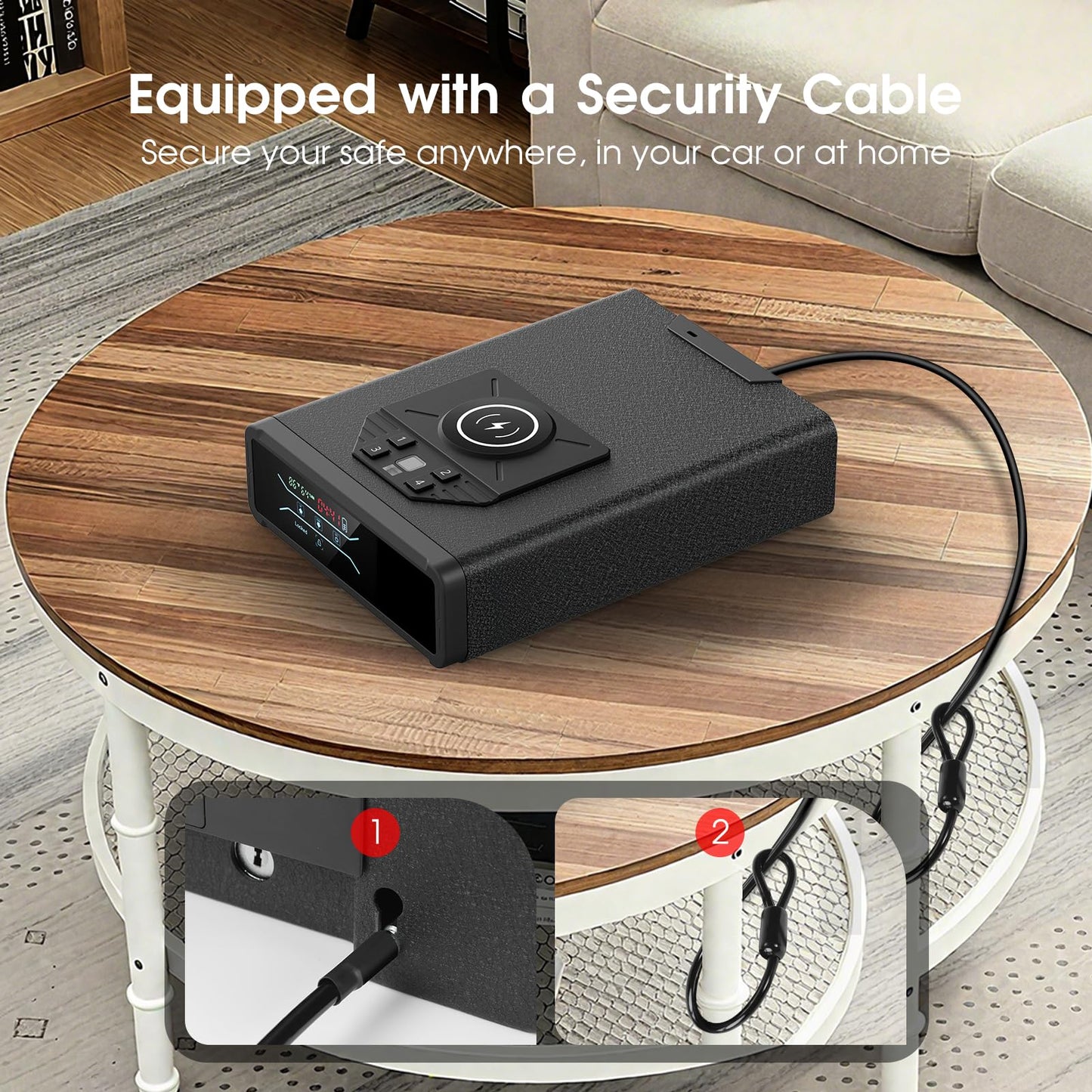Gun Safe for Handgun Pistol Case - Biometric Quick Access Pistol Safe with Wireless Charging for Watch & Phone, 3-in-1 Fingerprint Keypad Key Lock Gun Box for Home Nightstand Bedside