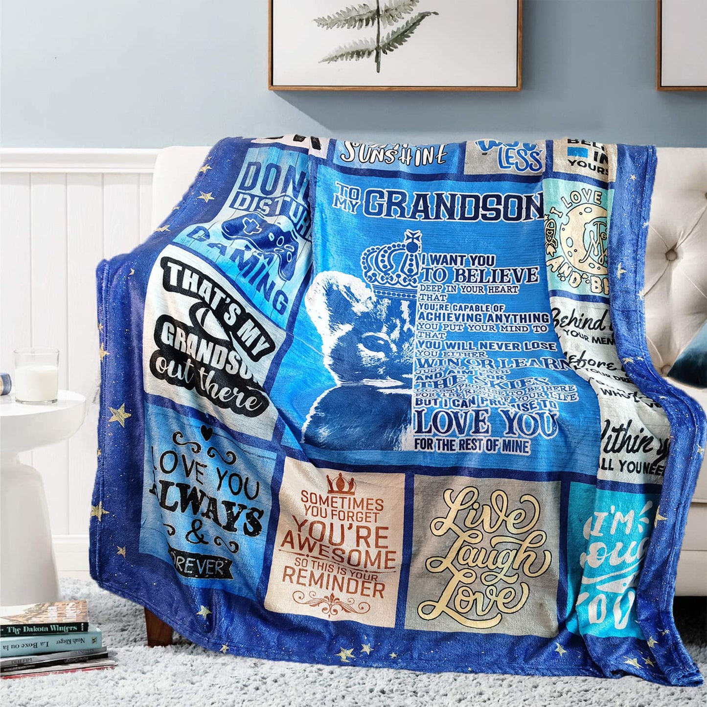 Sulpoie Grandson Gifts from Grandma Grandpa, Christmas Graduation Birthday Gifts for Grandson Throw Blanket 60"x50"
