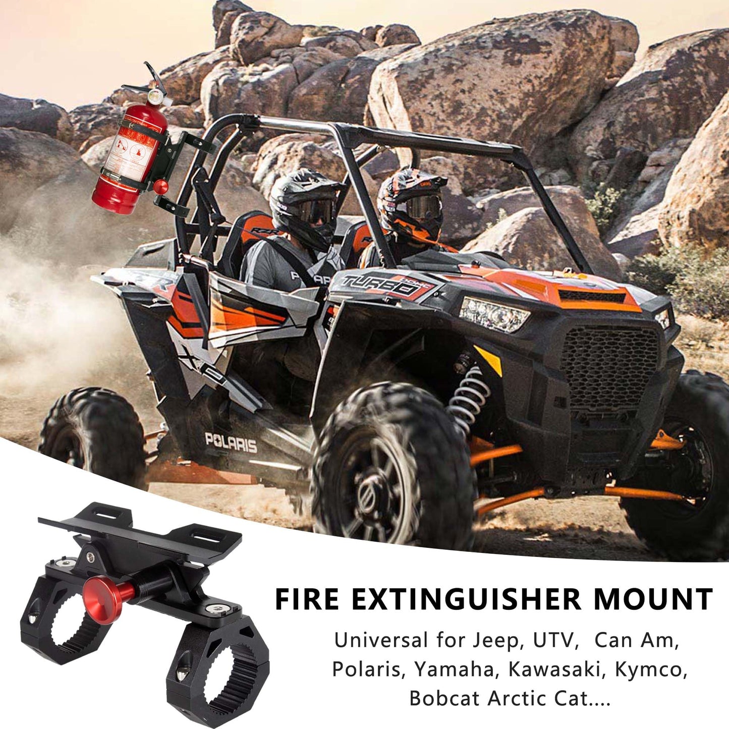 HOZHEM Fire Extinguisher Mount Bracket, Aluminum UTV Quick Release Fire Extinguisher Mount for 1.75''-2'' Roll Bar, Universal for UTV RZR Polaris Ranger Jeep Wrangler, with 4 Clamps