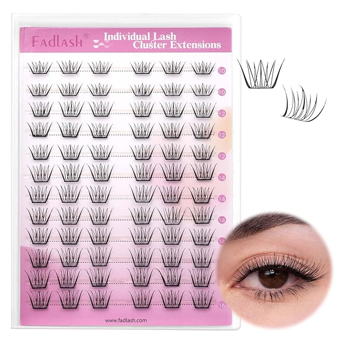 FADLASH Lash Clusters DIY Lash Extensions 10-16mm Eyelash Clusters Wispy Cluster Lashes Natural Look Individual Lashes Thin Band Cluster Eyelash Extensions Volume (SCH)