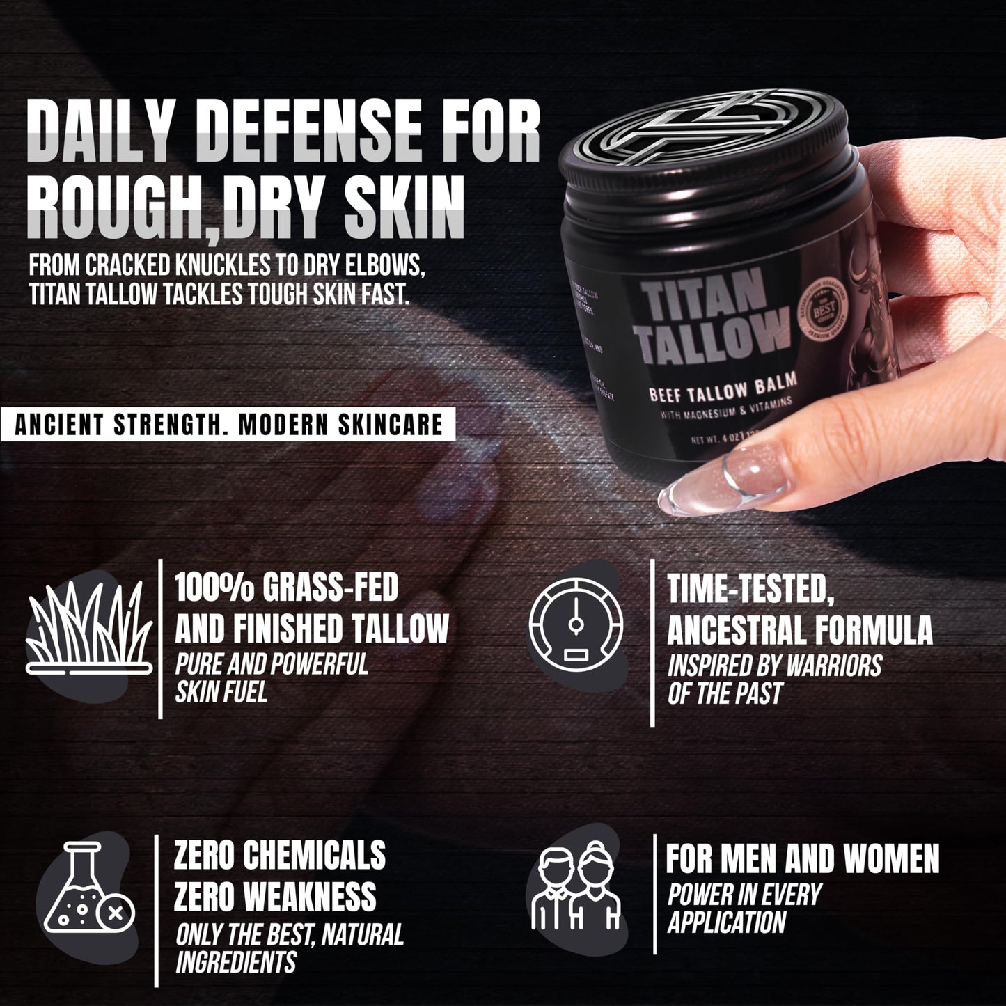 Whipped Beef Tallow Balm Magnesium Moisturizer - 100% Organic Grass-Fed & Grass-Finished Tallow with Manuka Honey for Skin Care