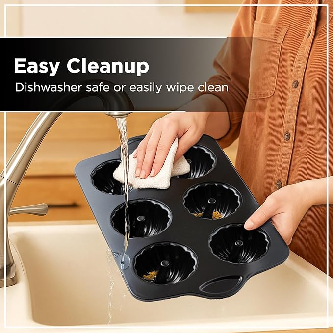 Wrenbury Swirl Buntz Pan for Baking Mini Non-Stick - 6 Cup Fluted Cake Tin for Small Cakes - PFOA Free and Dishwasher Safe - 3.75” Cup Width