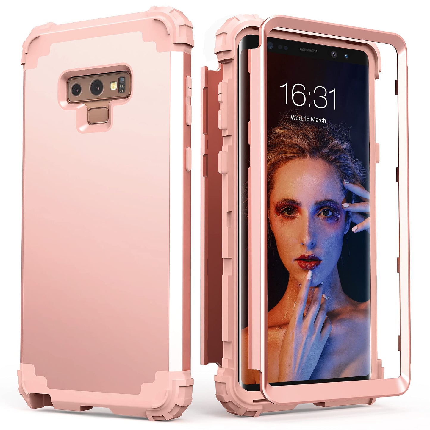 IDweel for Galaxy Note 9 Case, Note 9 Case Rose Gold for Women Girls, 3 in 1 Shockproof Slim Hybrid Heavy Duty Protection Hard PC Cover Soft Silicone Rugged Bumper Full Body Cover, Rose Gold -Like New