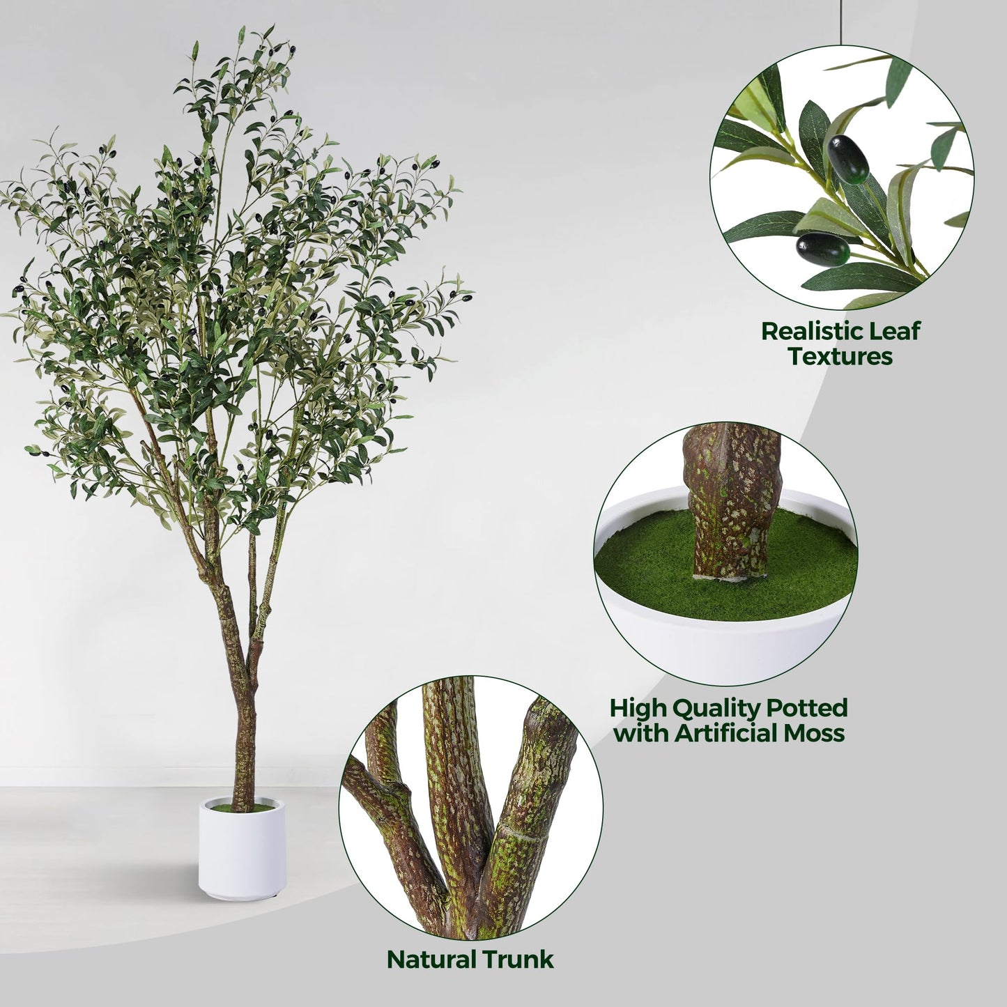 Jocoevol Artificial Olive Tree 6FT, Indoor Fake Silk Plant with Realistic Trunk, Leaves, Fruits and White Planter, Faux Potted Tree for Home Decor and Housewarming Gift, 1 Pack