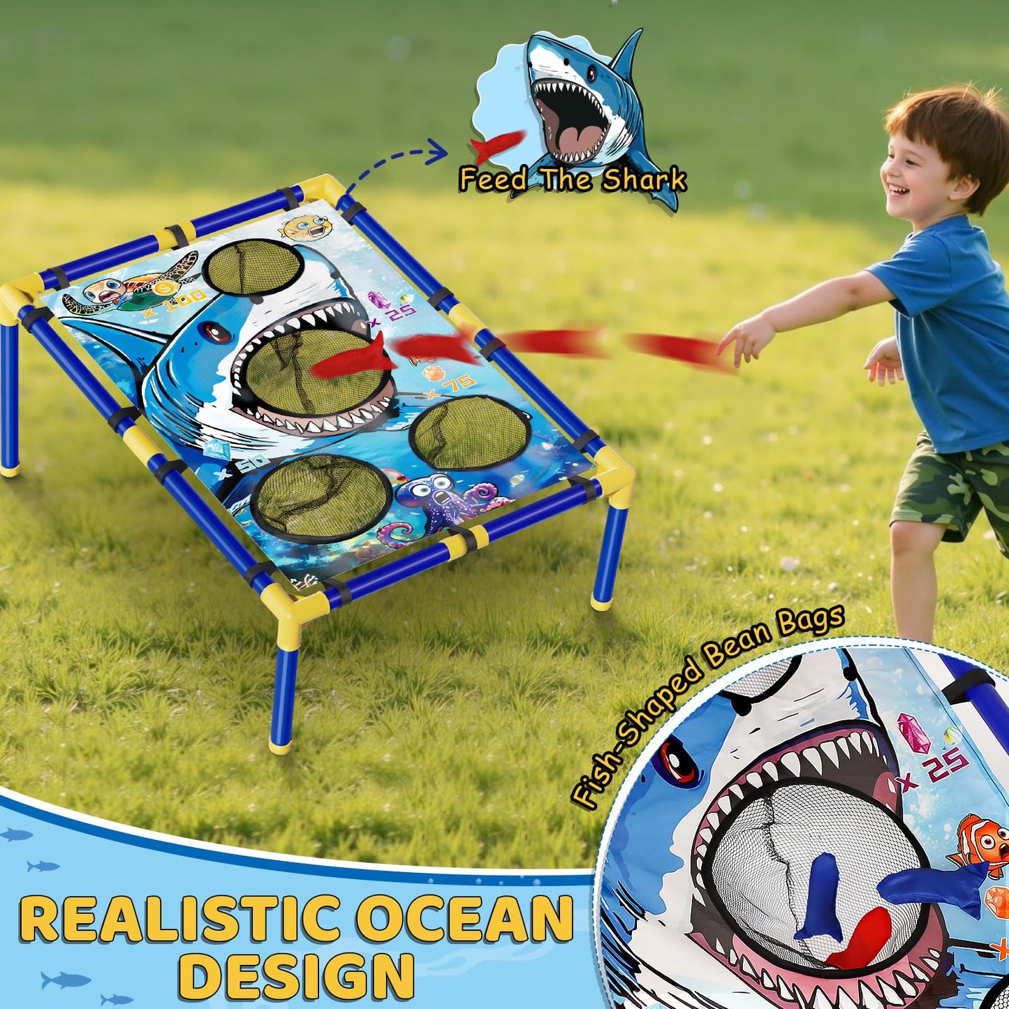 Lehoo Castle Bean Bag Toss Game 3 in 1 with Shooting Game, Ring Toss Game, Rich Outdoor Toys for Kids Ages 4-8, Backyard Games, Outdoor Games, Outside Activities for Family Party, Gift for Boys