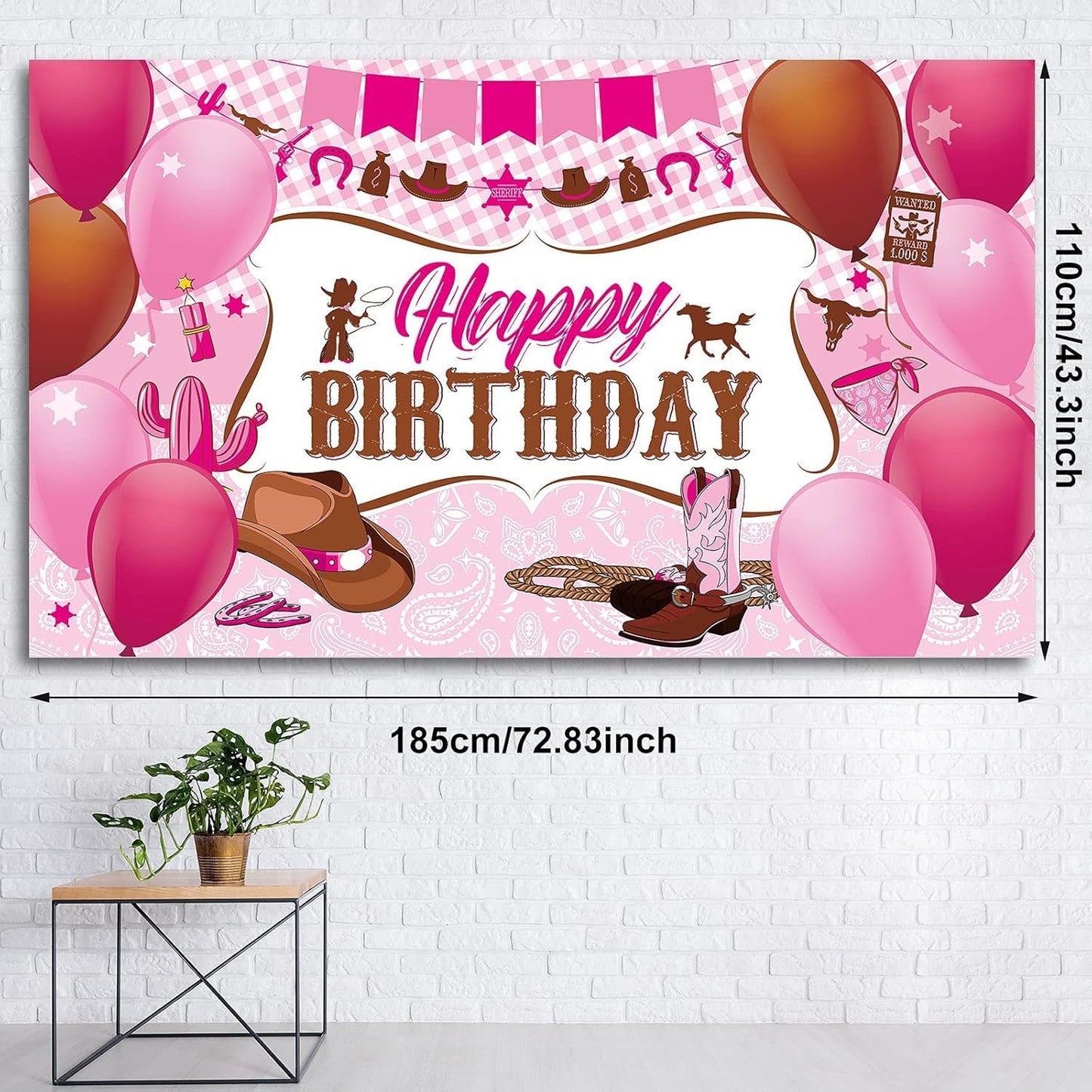 Sumind Western Cowgirl Birthday Banner Pink Party Backdrop Decorations Wild Cowgirl Theme Birthday Party Supplies Wild West Photo Booth Photography Background 72.8 x 43.3 Inch