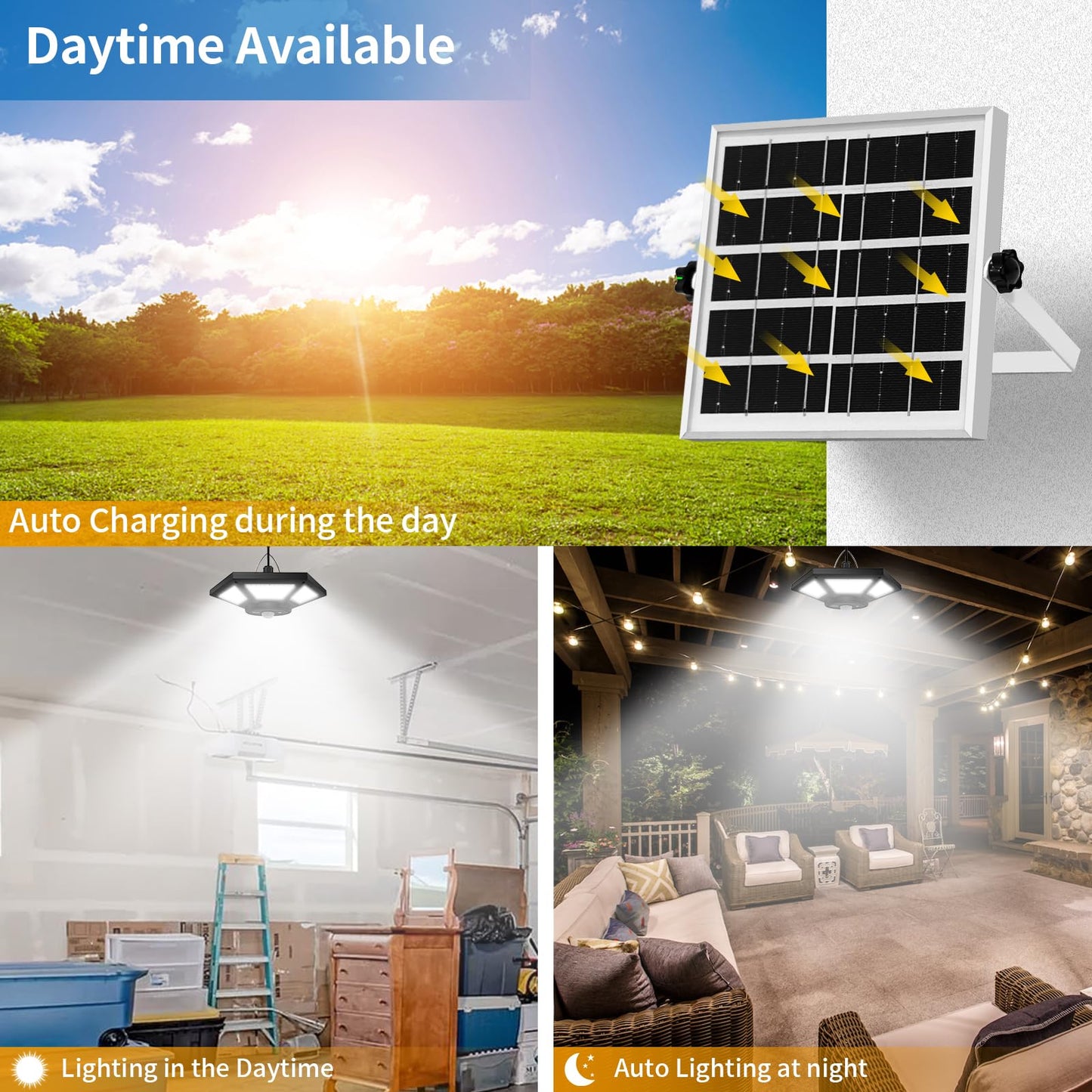 Aqonsie Solar Shed Light Indoor Outdoor Solar Powered Pandent Daytime Work Lights with 5 Lighting Modes & 3 Timers, 180LED Solar Indoor Lights Motion Sensor with Remote Control for Shed Barn Garage