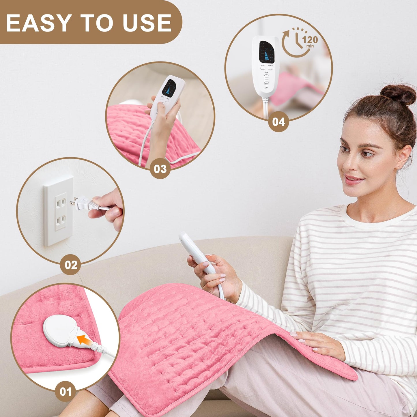 Deepsoon Heating Pad,Electric Heating Pads for Back,Neck,Abdomen,Moist Heating Pad for Shoulder,Knee,Arms,Legs,Dry/Moist Heat & Auto Shut Off,Christmas Gifts for Men and Women,BabyPink,24x20 Inch