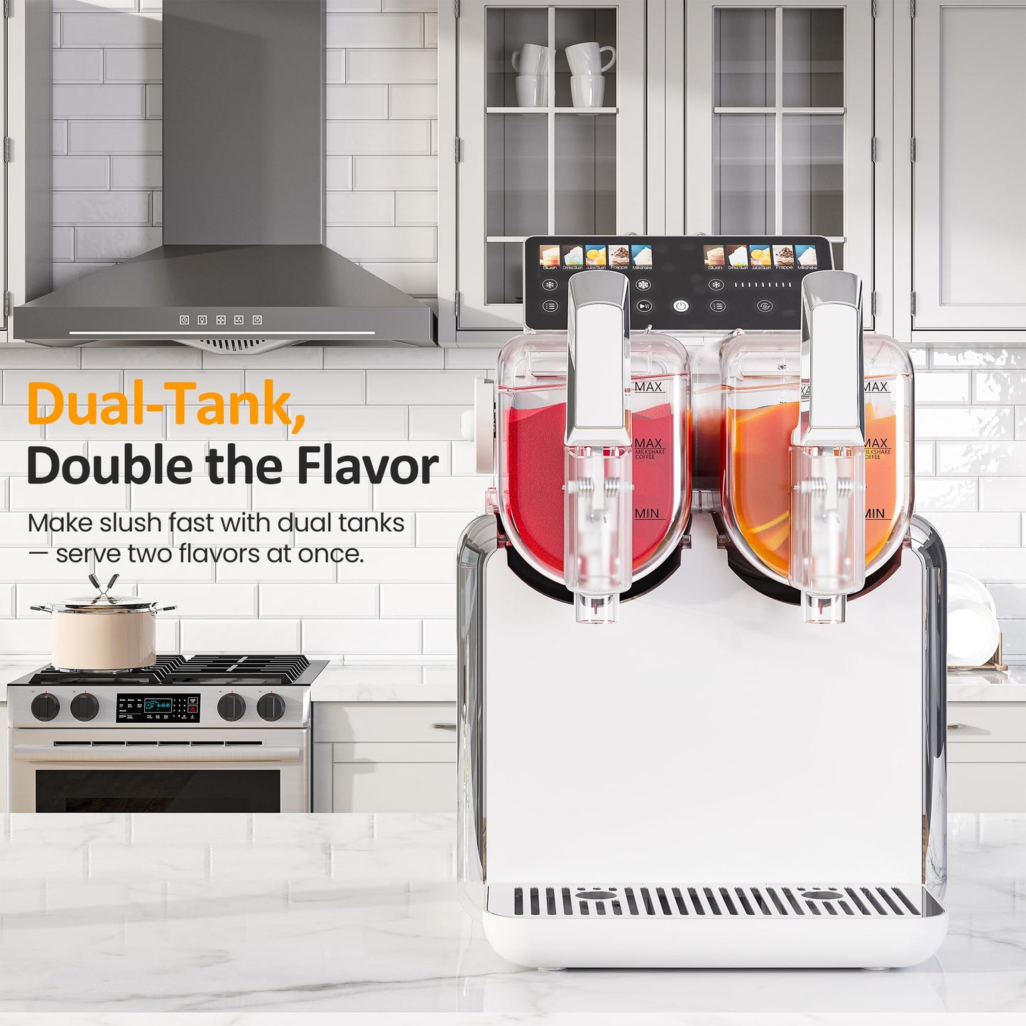 Dual-Tank Slush Machine for Home: 169oz Frozen Drink Maker with Rapid Chill Technology, Self-Cleaning System & 5 Drink Modes, Keeps Drinks Frozen up to 12 Hours, ETL Certified, White