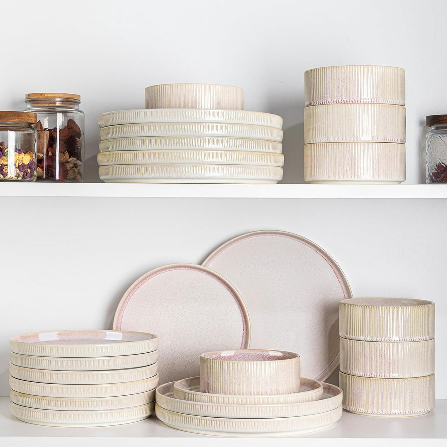 TheTerra Ceramic Dinnerware Sets for 4, 12 Pieces Porcelain Lightweight Speckled Plates and Bowls Sets, Scratch Resistant Dish Set, Oven & Microwave & Dishwasher Safe, Primrose Pink