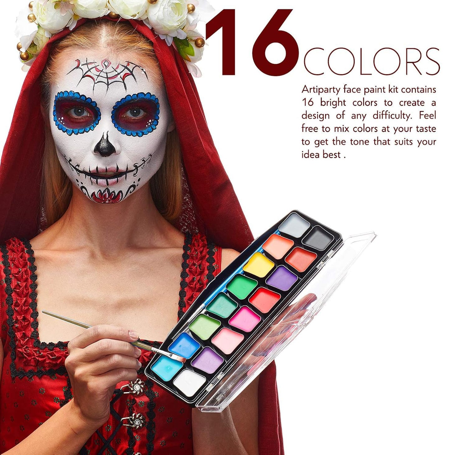 Face Paint Kit – Easy to Apply & Remove – Dermatologically Tested – Water Activated – Non-Toxic & Hypoallergenic – Professional Face Painting Kit for Kids & Adults