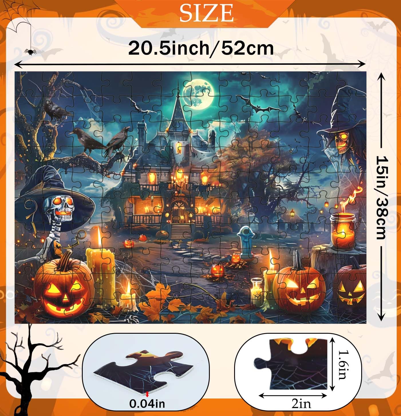 HEIPINIUYE Halloween Puzzles 120 Pieces Scary Skeleton Puzzle Halloween Jigsaw Puzzle for Kids Adults Halloween Party Decoration Haunted House Puzzle