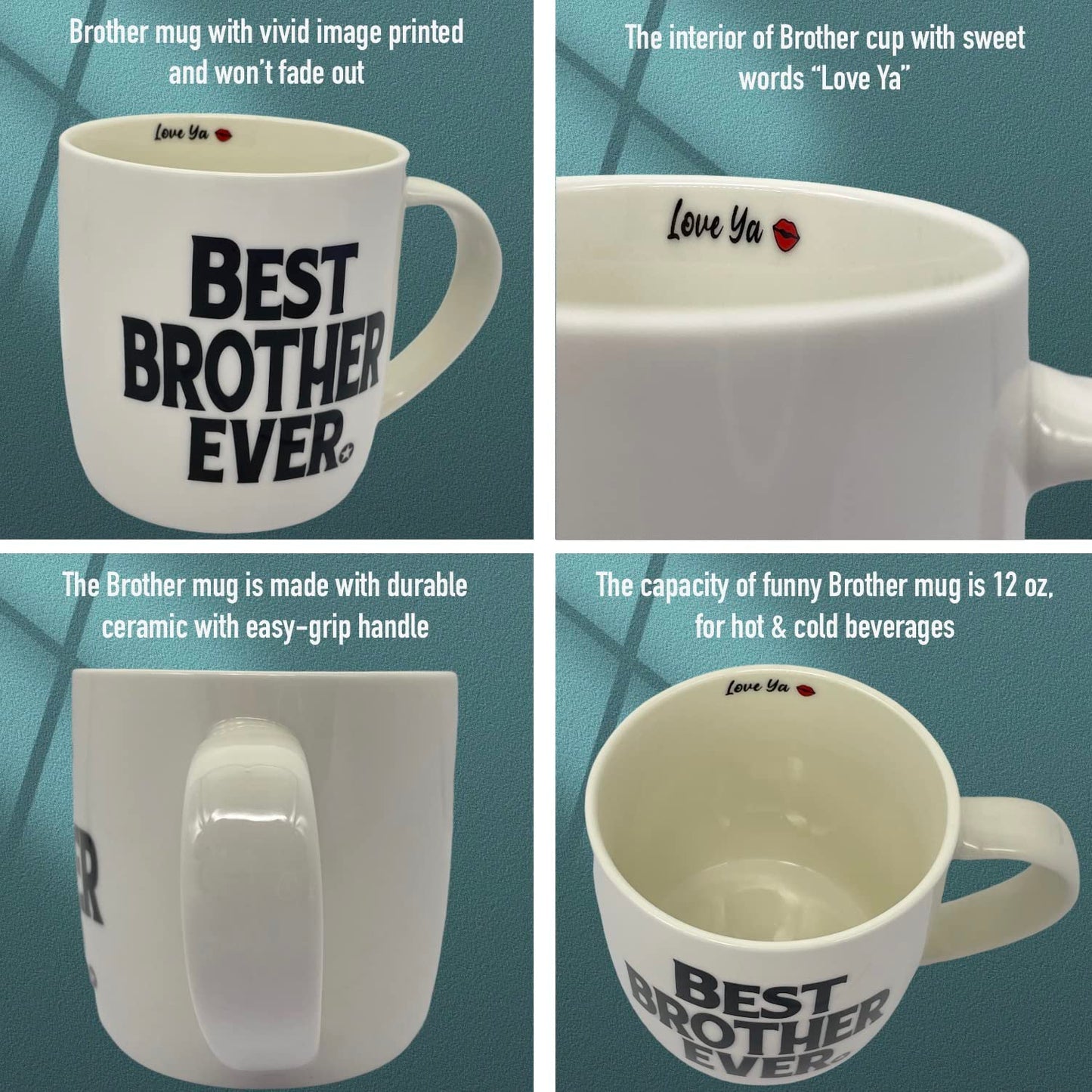 Best Brother Ever Mug, Brother Coffee Mug Ceramic 12 Ounce, Brother Keychain Bottle Opener, Brother Gift from Sister, Brother Birthday Gift, Brother Cup from Sister, Brother Present from Sister