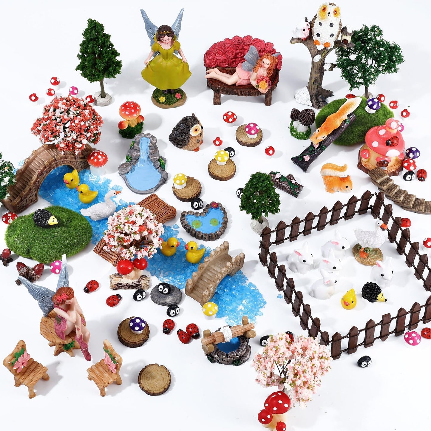 HIYZI 109 Pcs Fairy Garden Accessories Fairy Garden Kit Miniature Fairy Figurines Accessories Fairy Animals Decor Outdoor for DIY Dollhouse