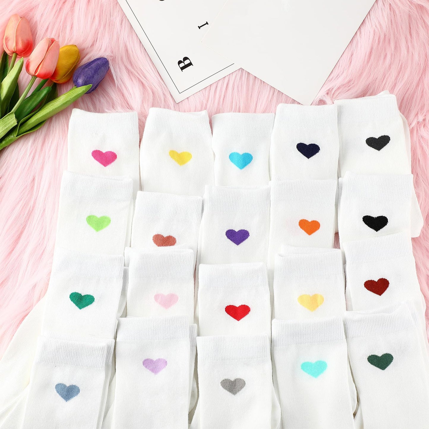 Jeere 20 Pairs Heart Socks Bulk for Women Above Ankle Crew Socks for Mother Bridesmaid Birthday Gifts